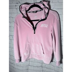 JUSTICE GIRLS‎ PINK VELOUR HOODIE PULLOVER SZ (8)  EUC AND WORN ONCE
